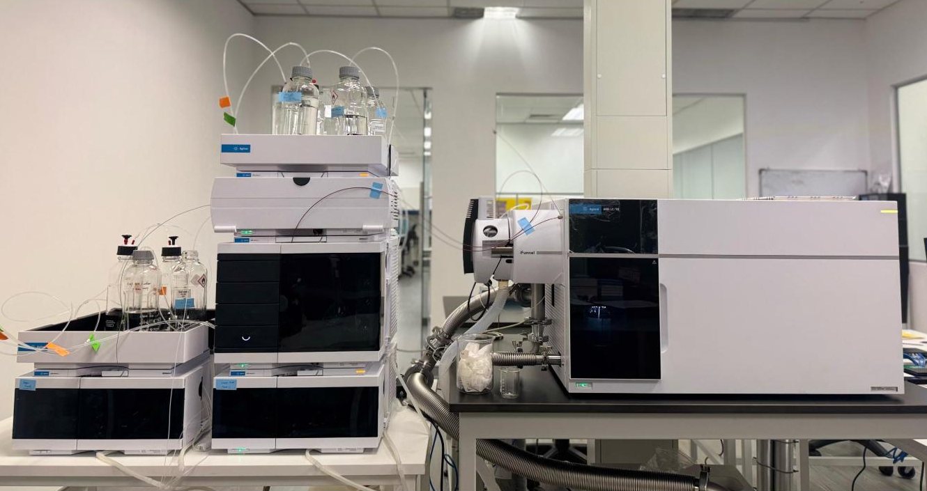 Agilent liquid chromatography and triple quadrupole mass spectrometry system on the bench